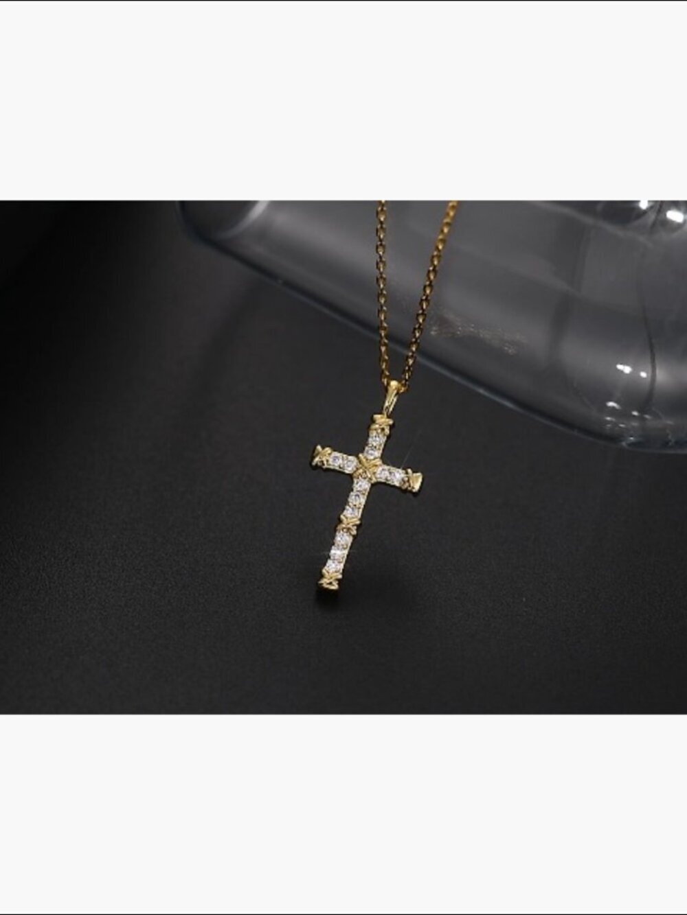 14K Gold Filled Sterling Silver Cross Pendant Necklace with CZ Diamonds - Picture 7 of 7